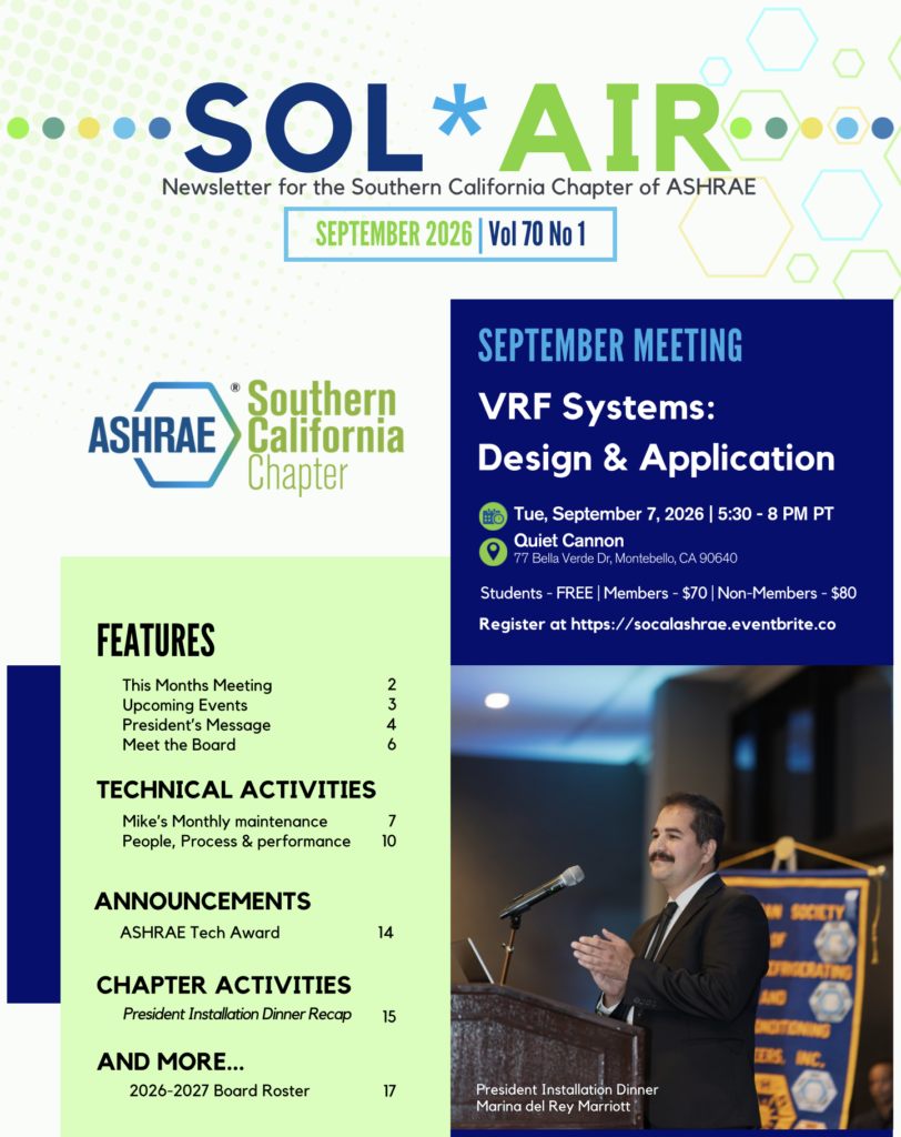 September 2026 cover of Sol Air, the newsletter of the ASHRAE Southern California Chapter